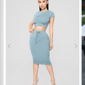 Fashion Nova Top and Botton Set Casual Lover Cyan